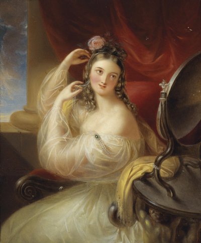 Dame vor dem Toilettenspiegel von Karl Agricola